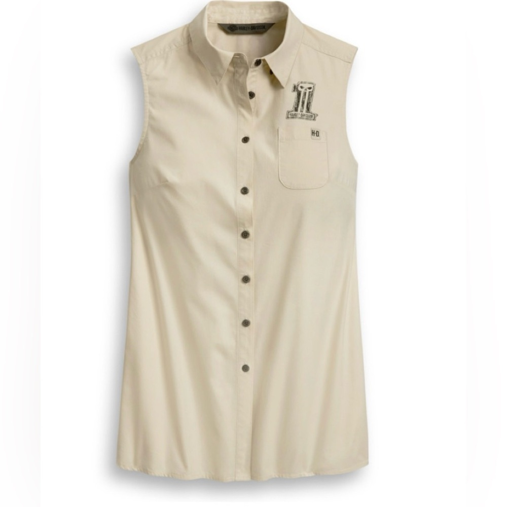 Harley-Davidson Skull Sleeveless Button Down Shirt Ladies Size L